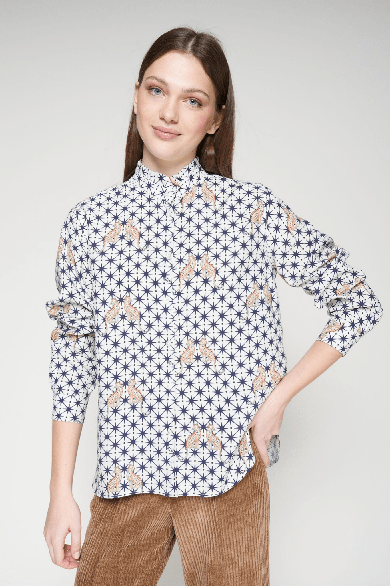 Vilagallo 32979 Navy Geometric Leopard Print Shirt - Dotique - Vilagallo