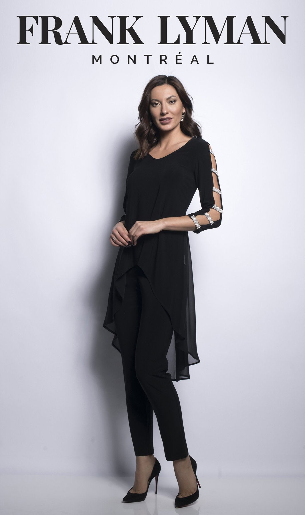 Frank Lyman 209026 Black Tunic with Diamante sleeves dotique