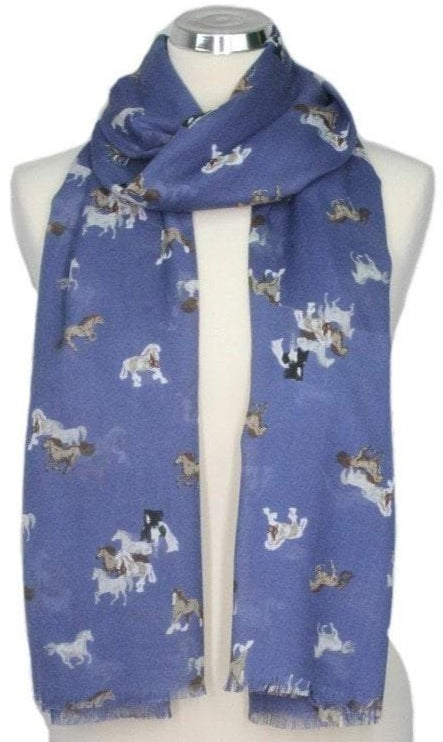 Peony Navy Horse Print Scarf