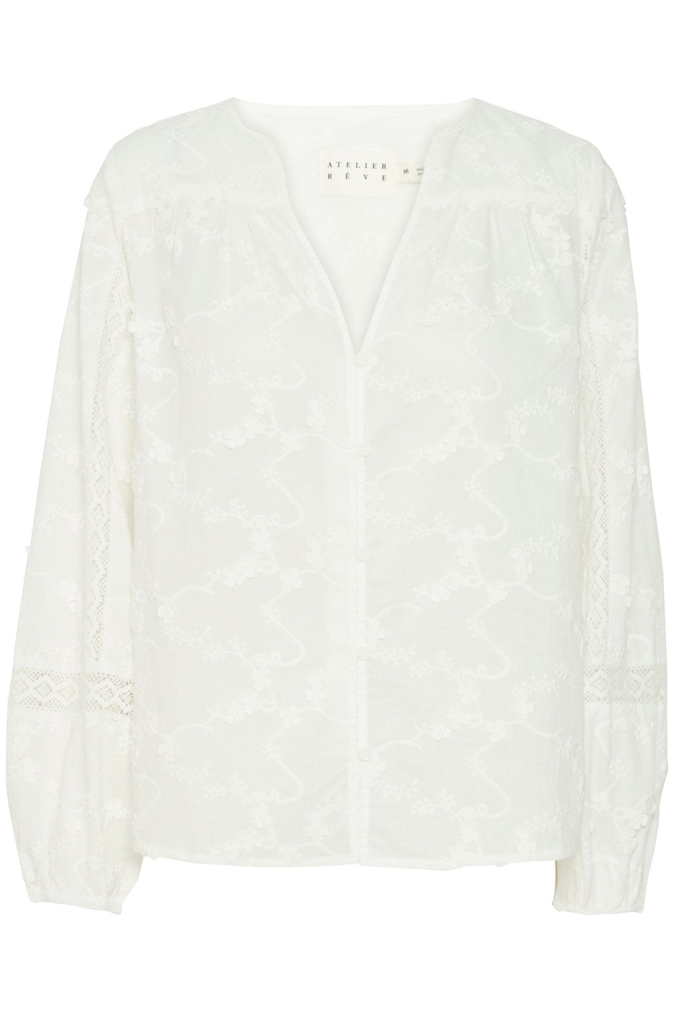 Atelier Reve 20120816 IRMONE Snow White Open Neck Blouse - Dotique Chesterfield
