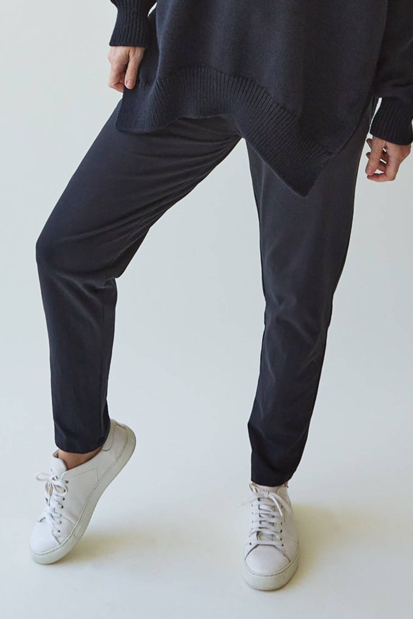 Chalk Brooke Black Slim Fit Organic Jersey Trousers - Dotique Chesterfield