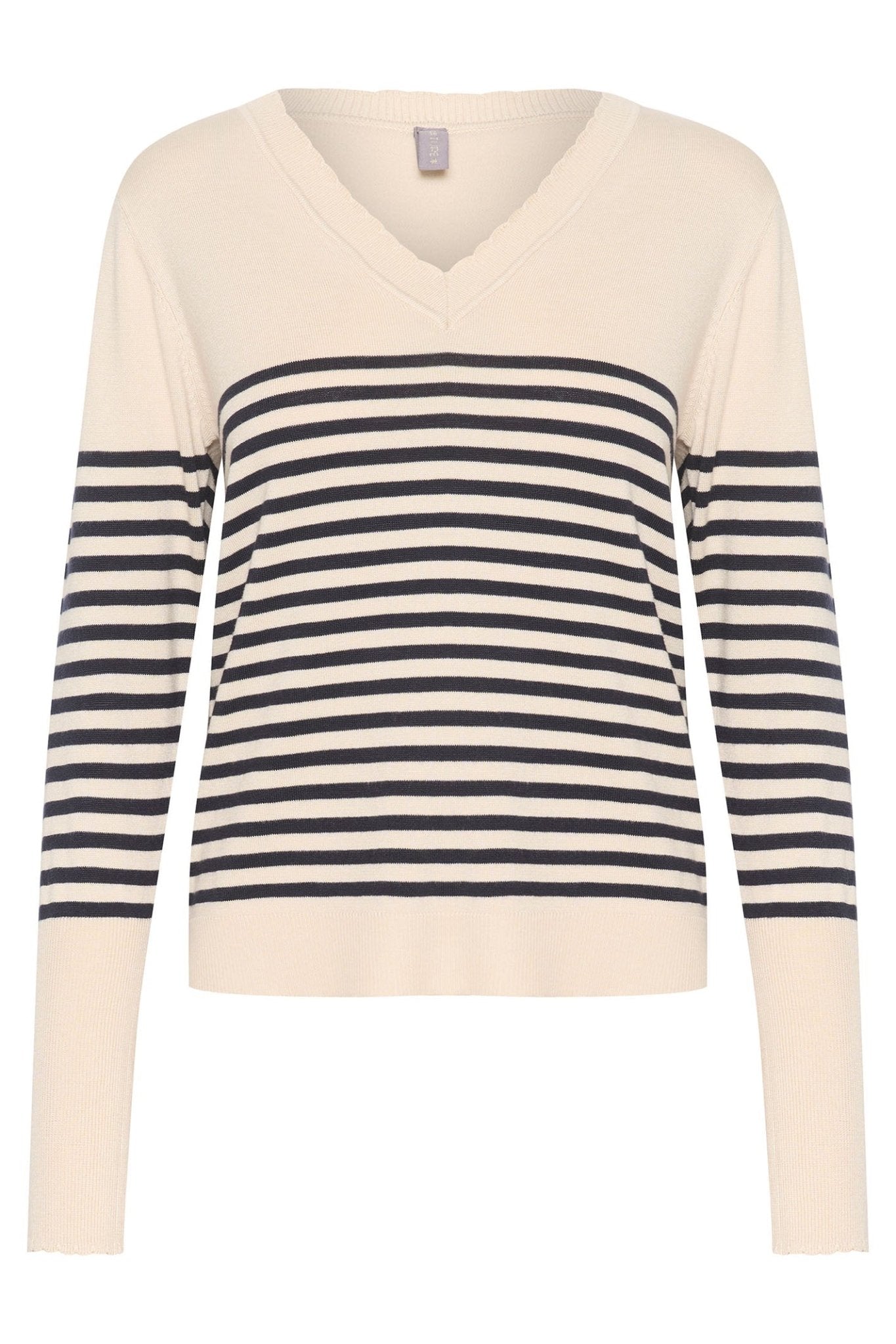 Culture 50110424 CUannemarie Cream Whitecap Blue Stripe Scallop Neck Jumper - Dotique Chesterfield