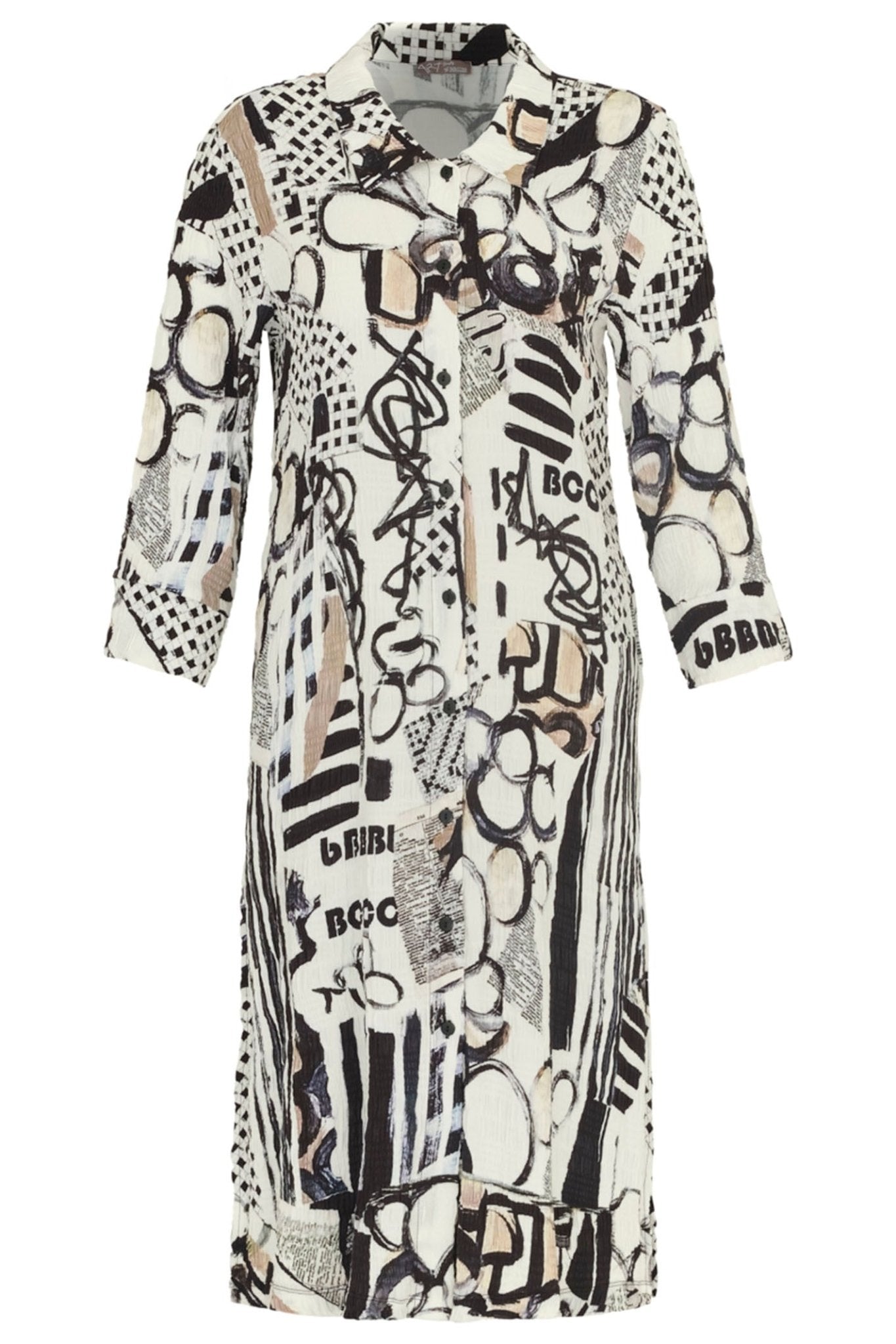 Dolcezza 24731 Decoding Cream Abstract Print Long Sleeve Shirt Dress - Dotique Chesterfield