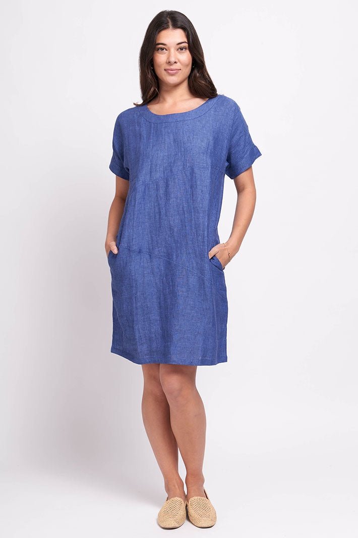 Foil 7475 Blue Denim Hash Short Sleeve Dress - Dotique