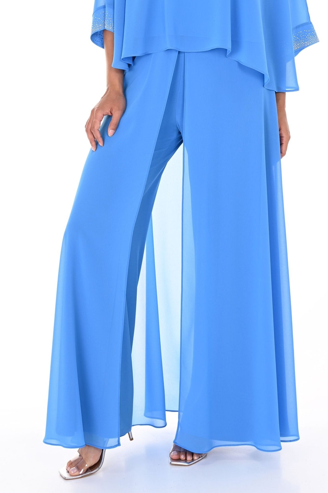 Frank Lyman 248025 Blue Wide Leg Chiffon Trousers - Dotique