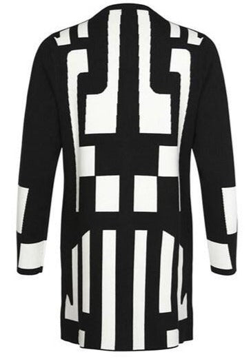 I'cona 67081 Black Geometric Pattern Long Cardigan - Dotique - Icona