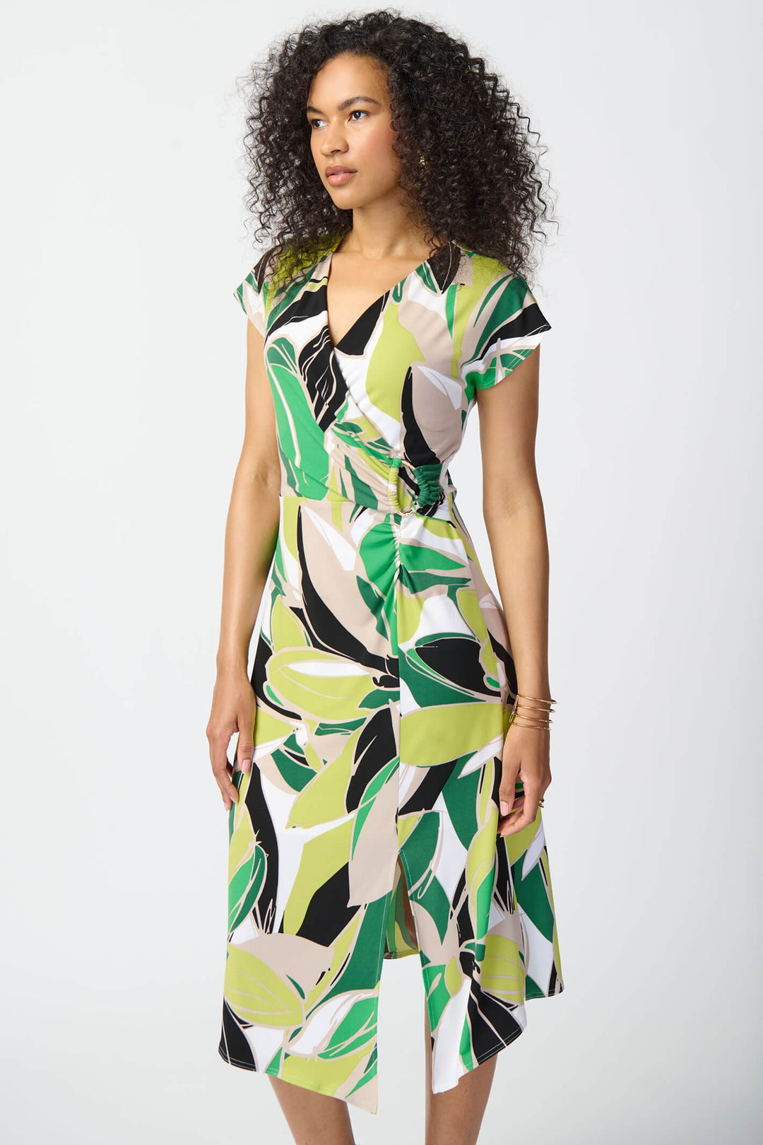 Joseph Ribkoff 241201 Green Tropical Print Silky Knit Dress - Dotique Chesterfield
