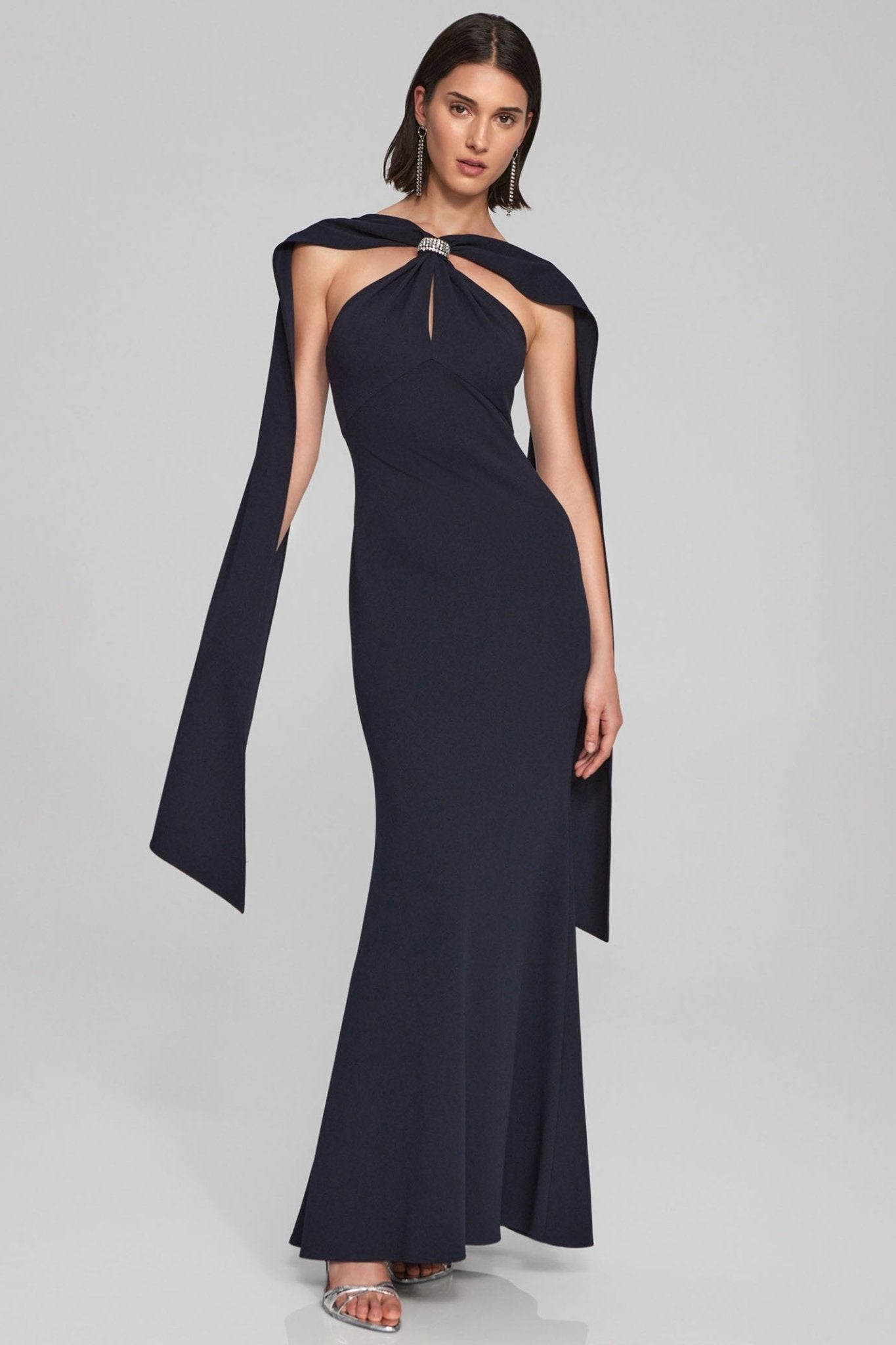 Joseph Ribkoff 241786 Midnight Blue Drape Sleeve Long Dress - Dotique Chesterfield