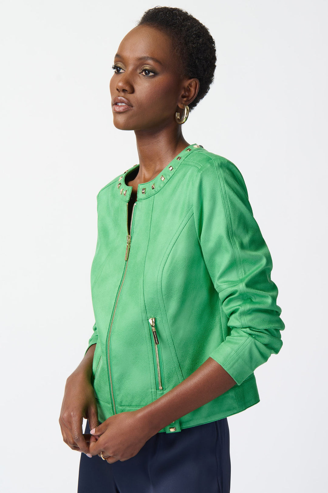 Joseph Ribkoff 241909 Island Green Faux Leather Zip Front Jacket - Dotique Chesterfield