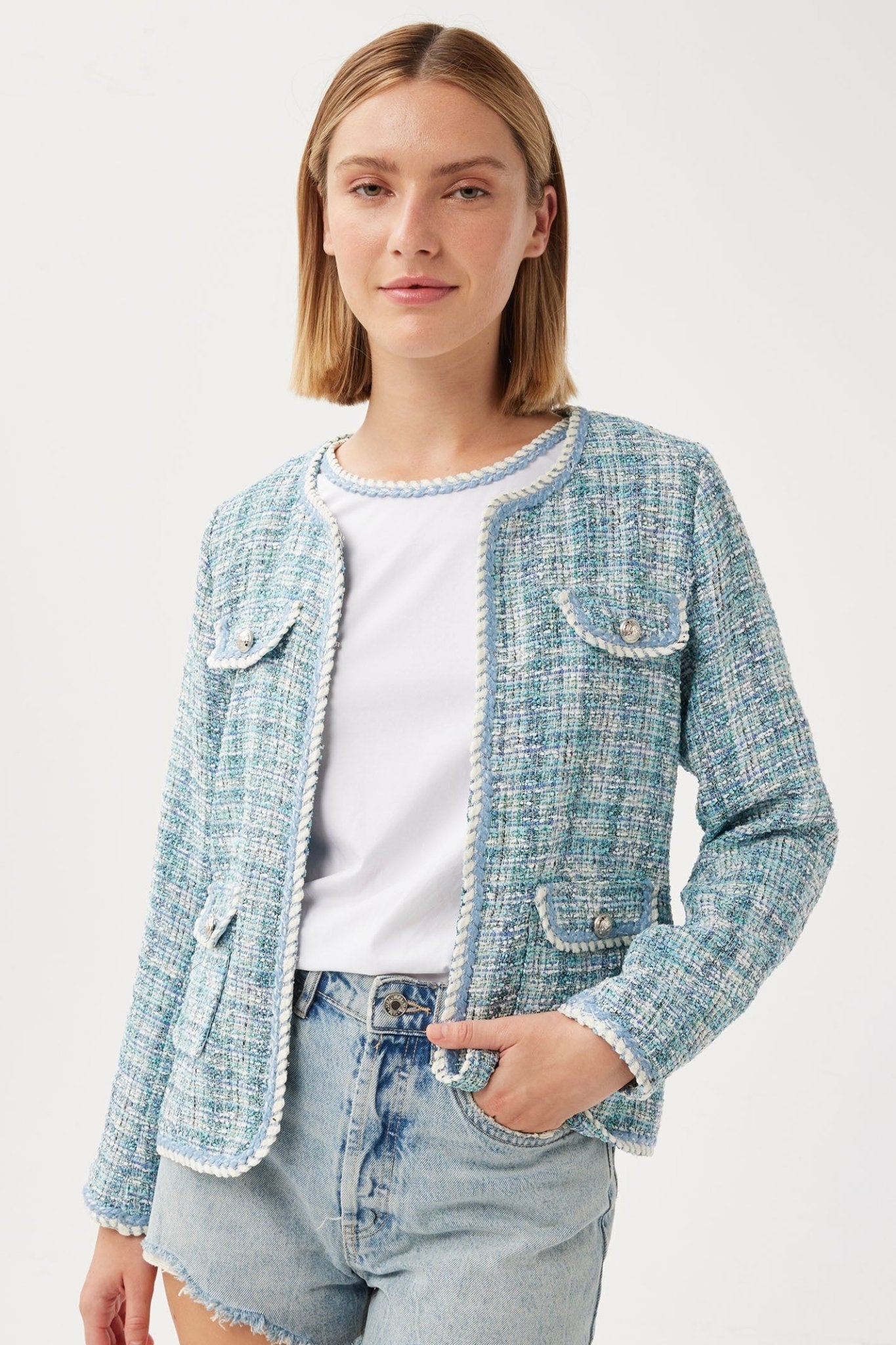 Leo & Ugo Coco JE628 Sky Blue Tweed Jacket - Dotique