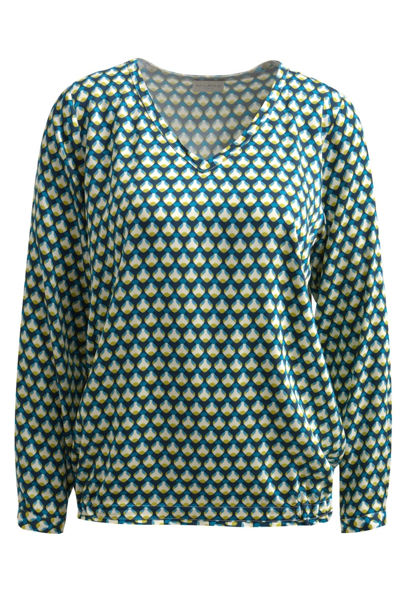 Milano 41 - 6231 - 3053 Blue Green Diamond Print V Neck Blouse - Dotique - MILANO