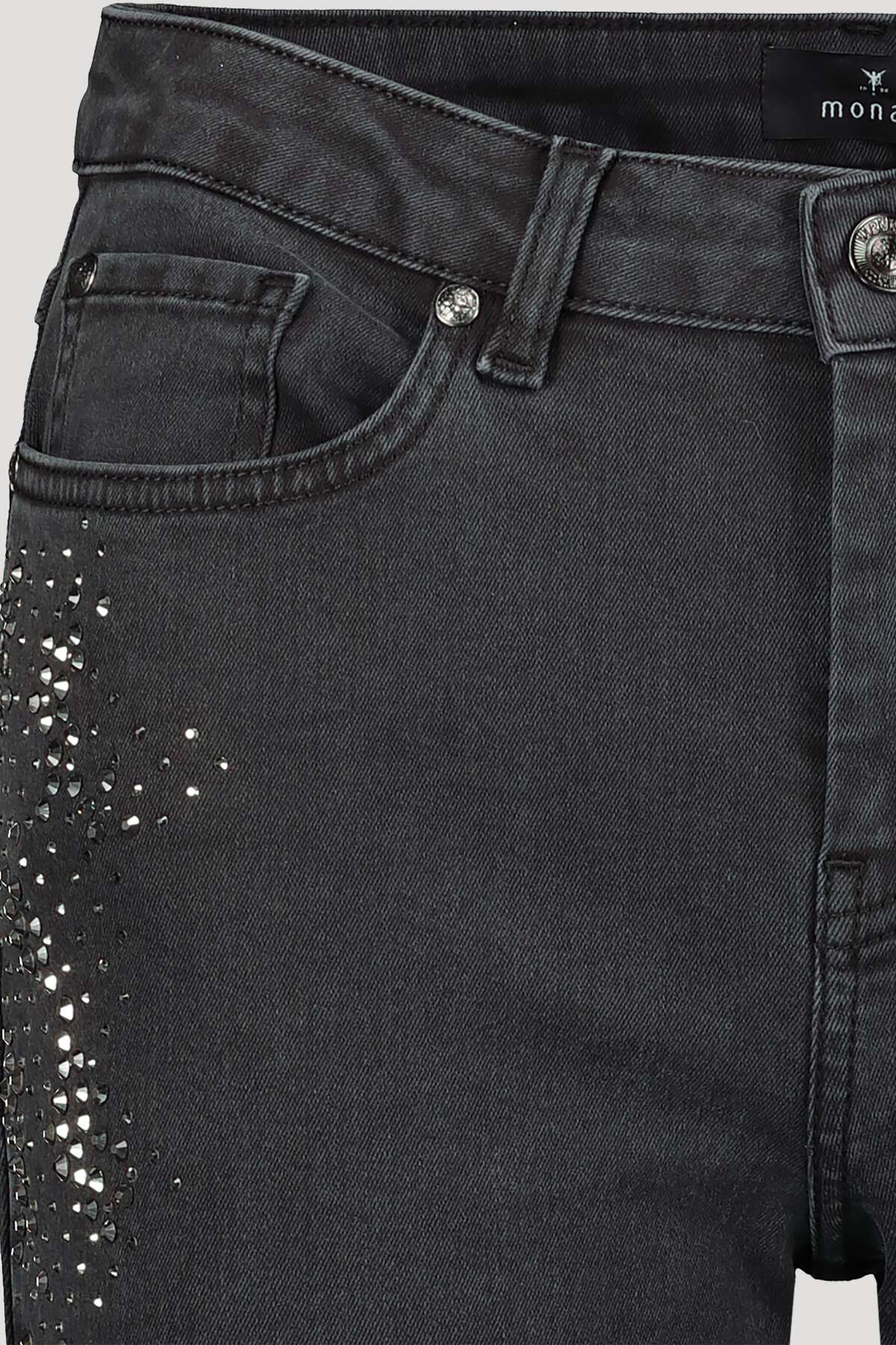 Monari 405892 Dark Grey Skinny Jeans with Rhinestones Detail | Dotique
