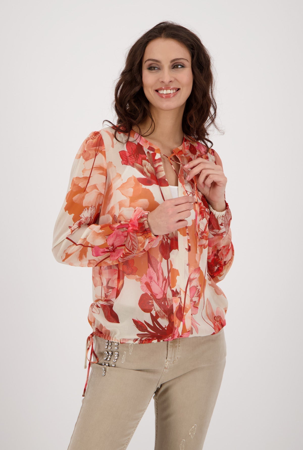 Monari 406102 Orange Pattern Thelma Blouse Lifestyle Front | Dotique