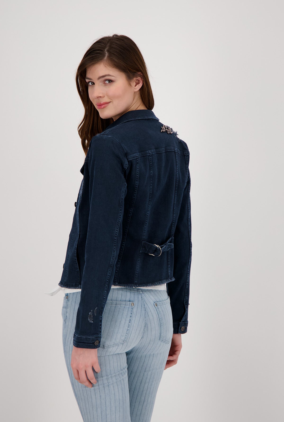 Monari 406503 Dark Denim Jacket With Rhinestones Lifestyle Back | Dotique