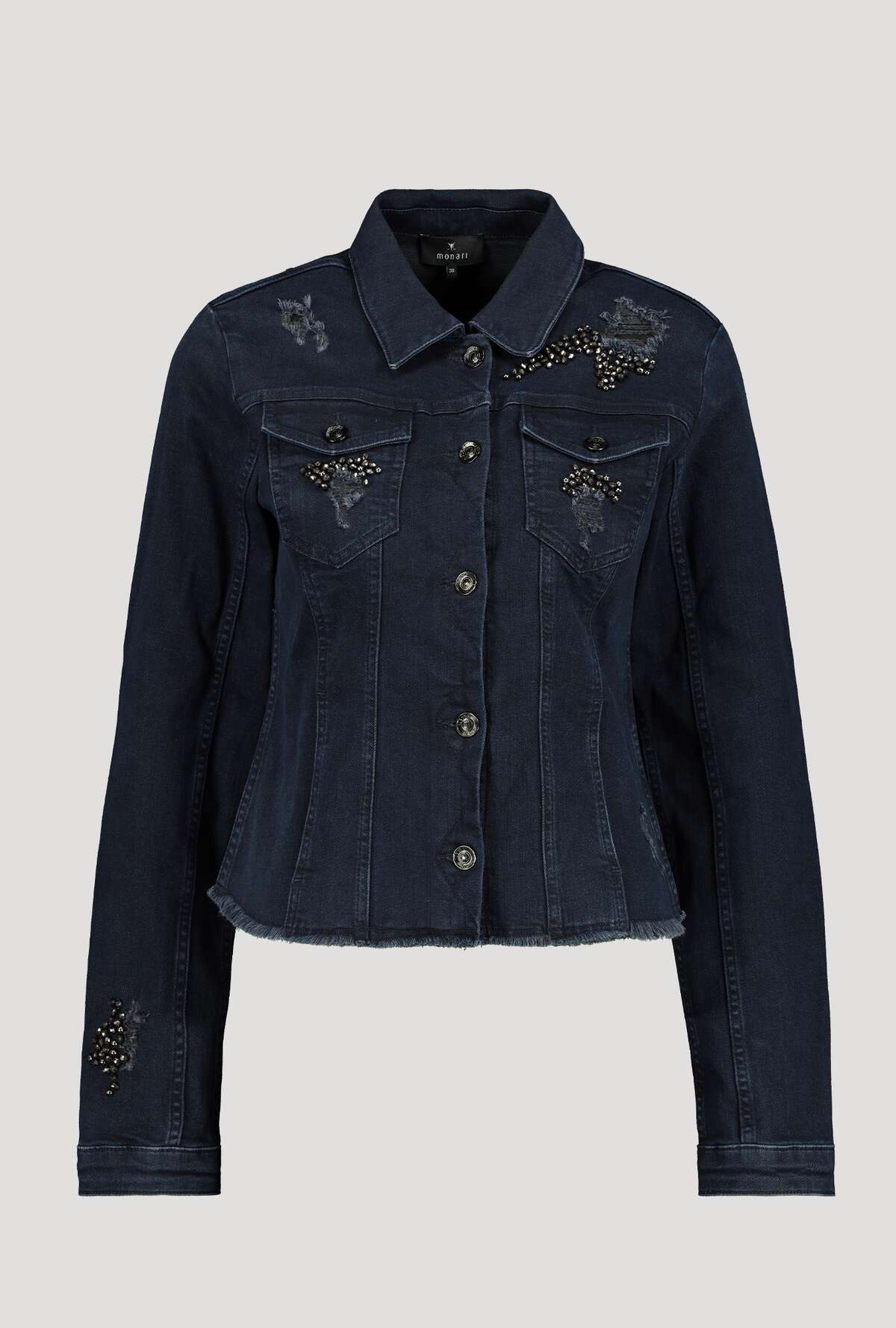 Monari 406503 Dark Denim Jacket With Rhinestones Front | Dotique