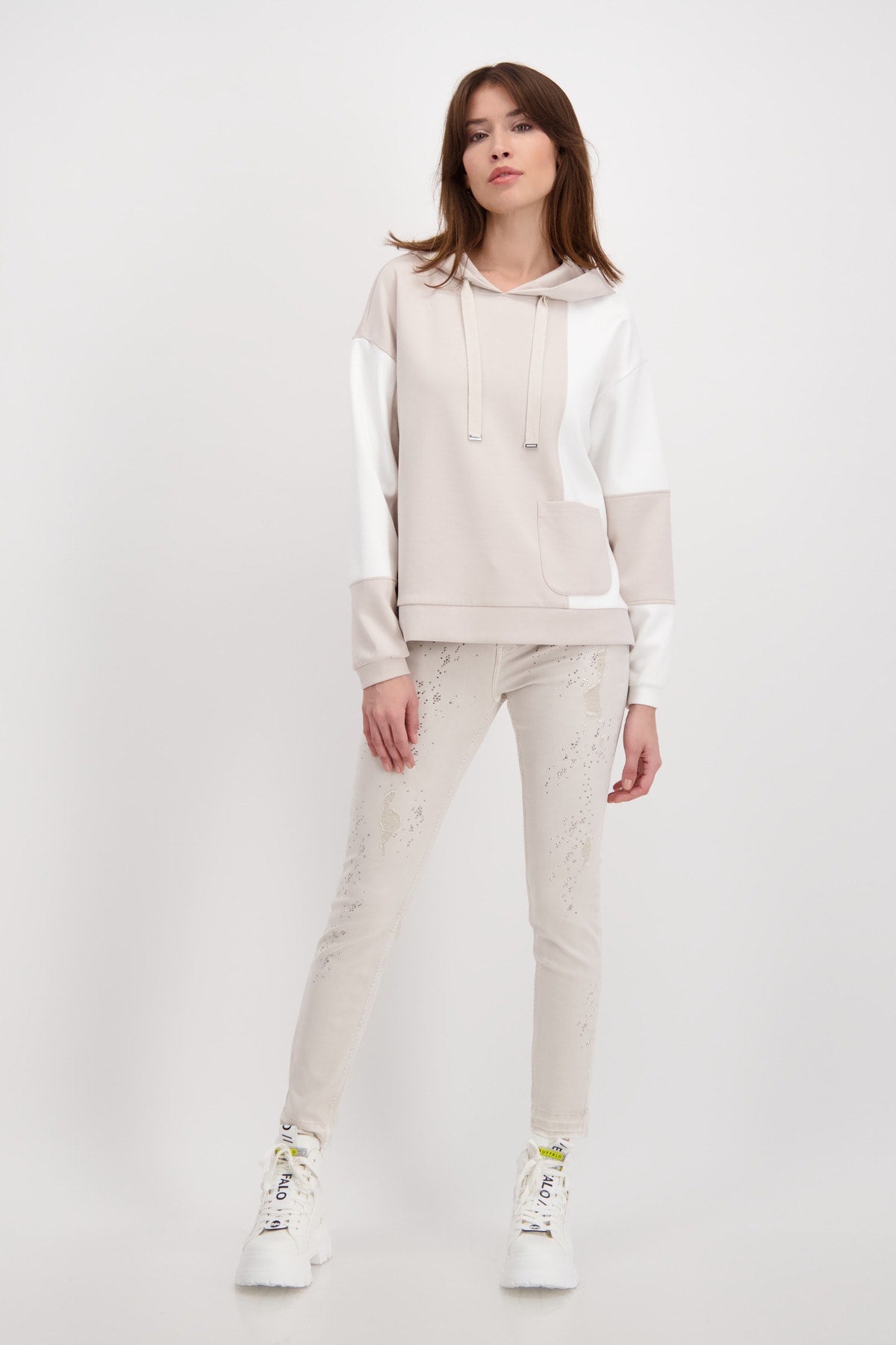 Monari 406805 Stone/ Cream Hooded Sweat - Dotique - Monari