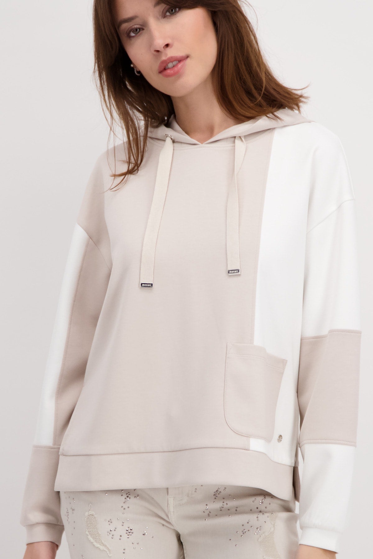 Monari 406805 Stone/ Cream Hooded Sweat - Dotique - Monari