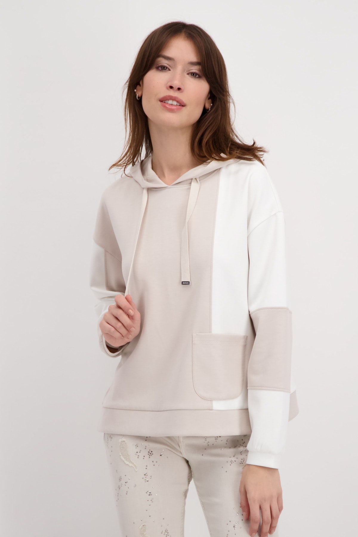 Monari 406805 Stone/ Cream Hooded Sweat - Dotique - Monari