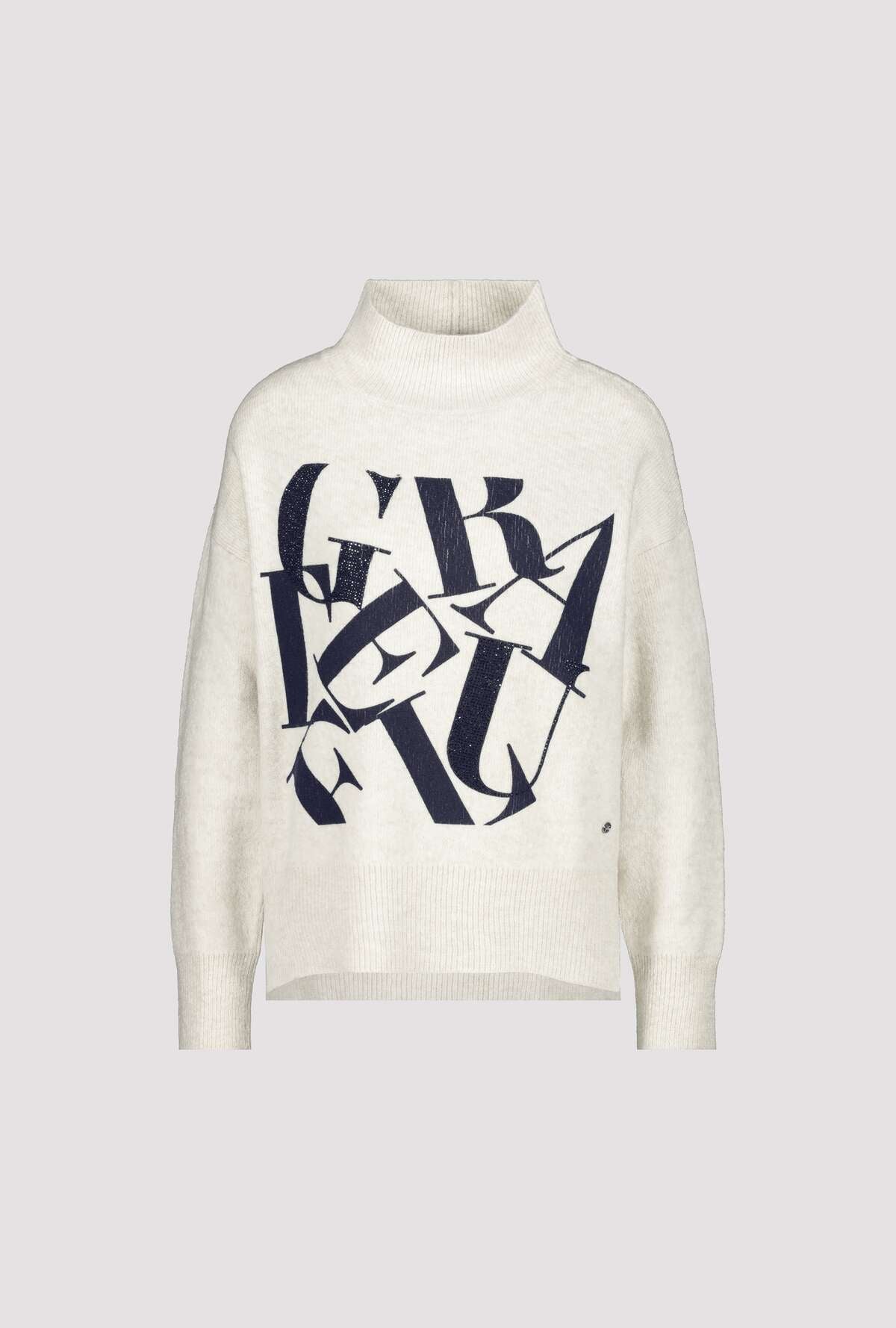 Monari 806580 Concrete Melange Stand Up Collar Jumper Front | Dotique