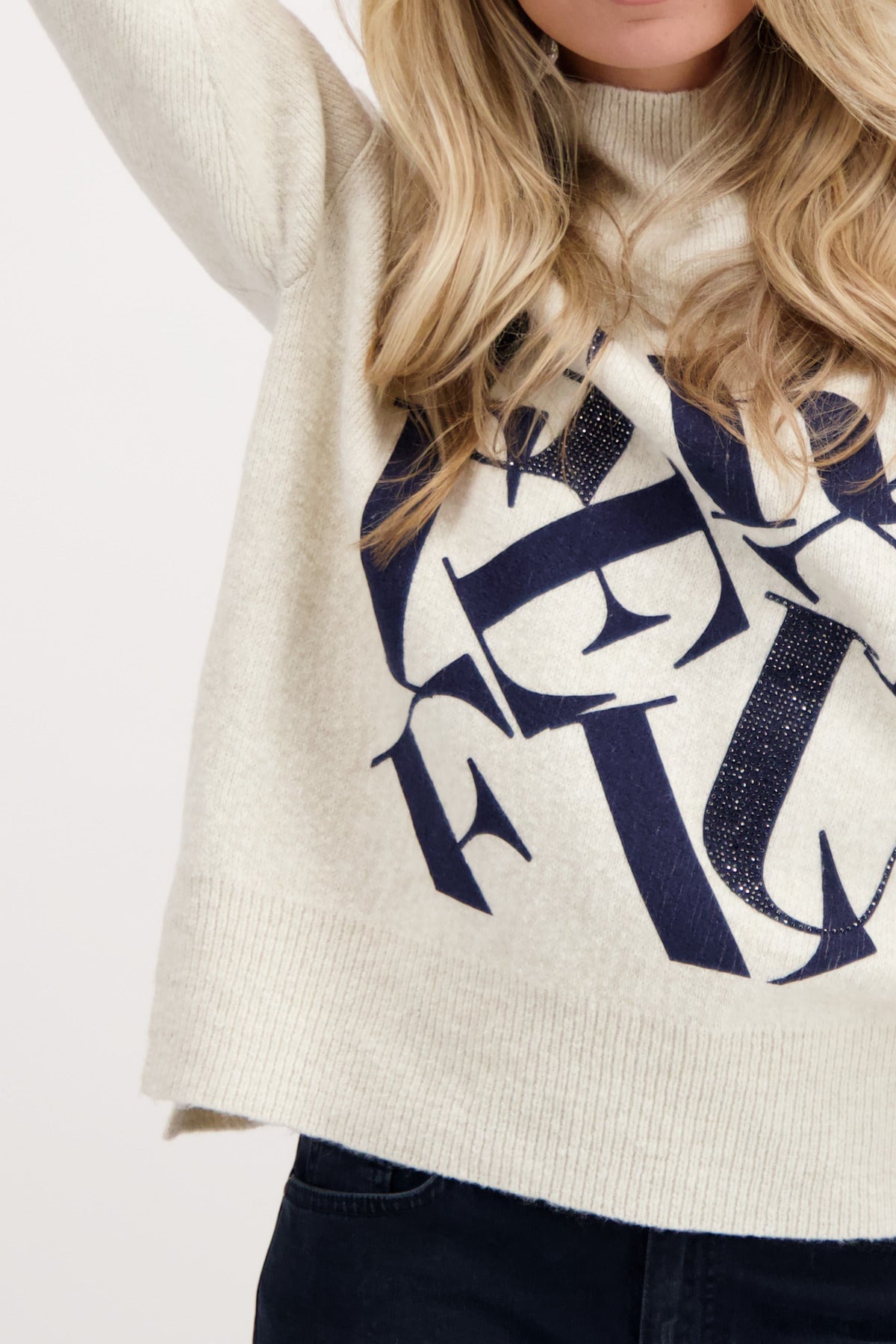 Monari 806580 Concrete Melange Stand Up Collar Jumper Detail | Dotique