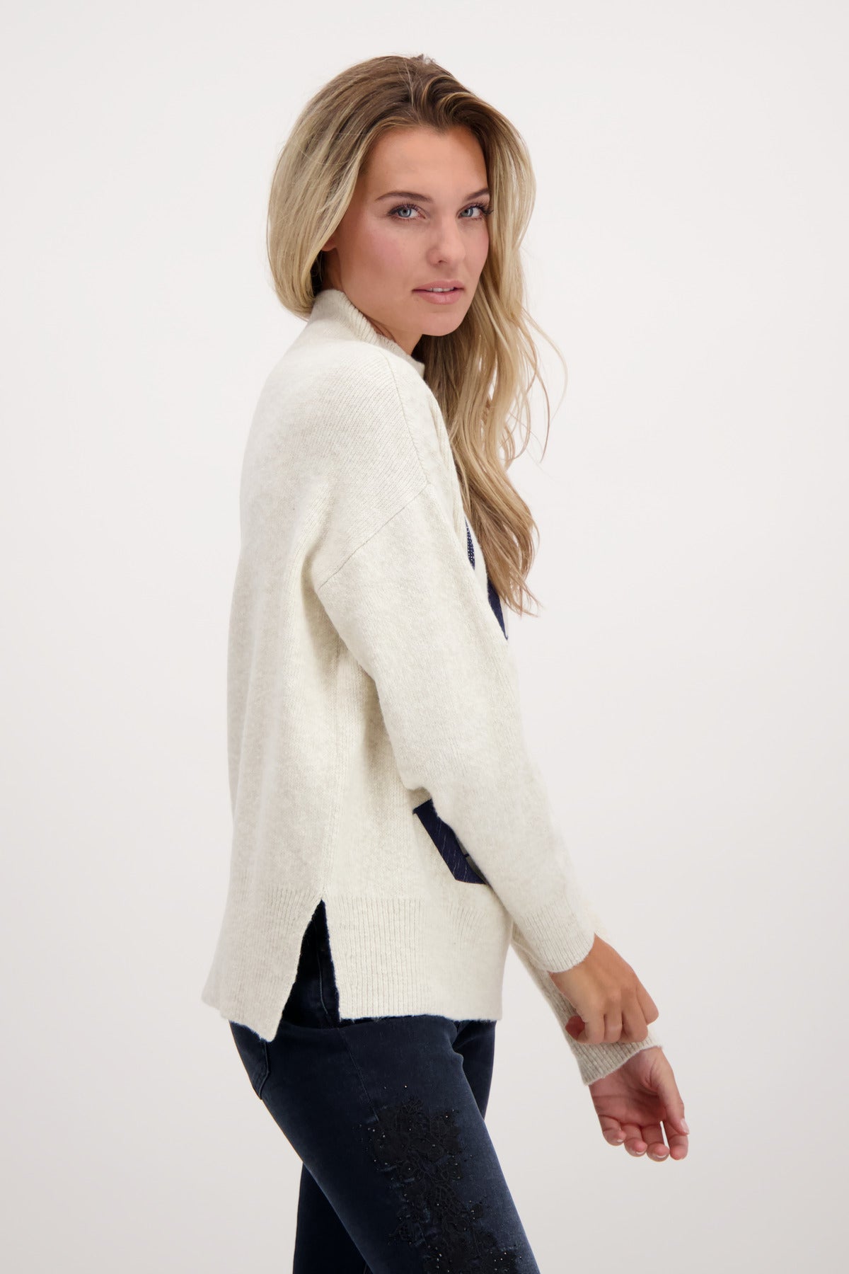 Monari 806580 Concrete Melange Stand Up Collar Jumper Side | Dotique