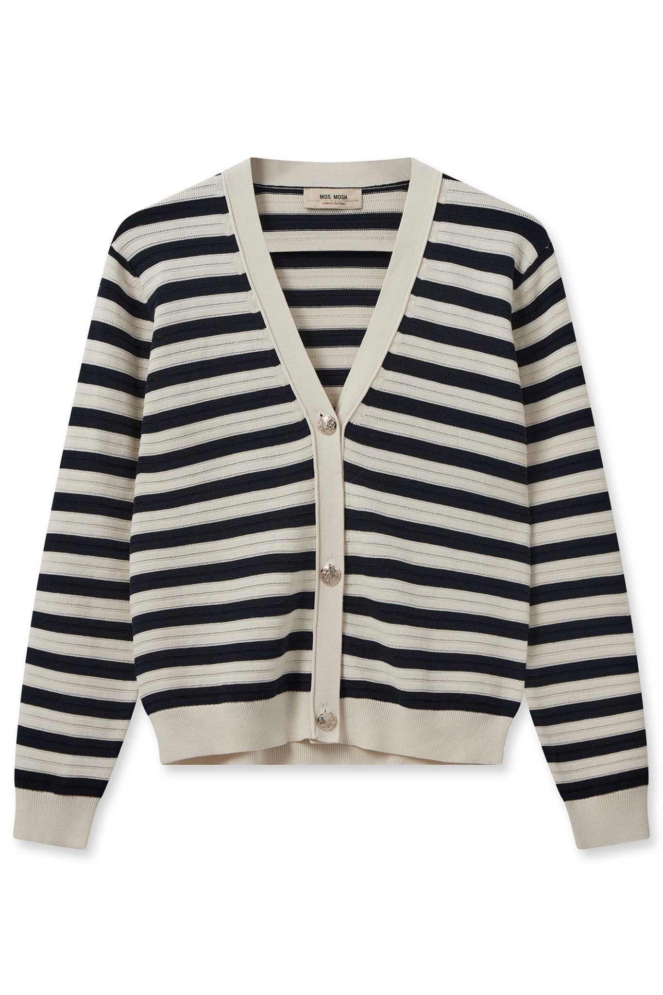 Mos Mosh 158890 MMKisana Ecru Cream Stripe Button Front Cardigan - Dotique