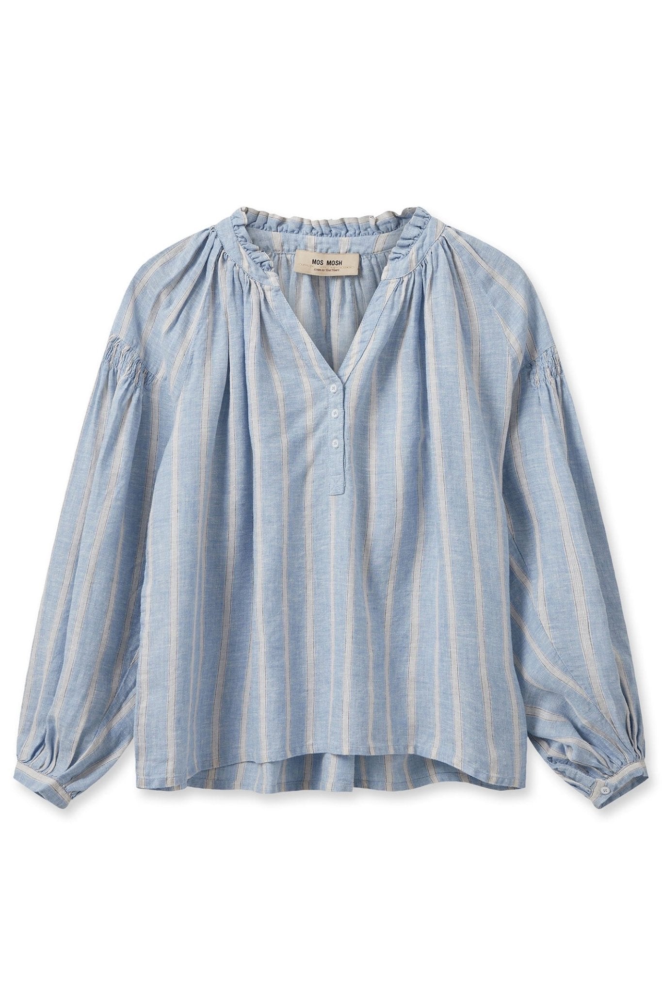 Mos Mosh 159710 MMsafi Cashmere Blue Striped Linen Top - Dotique