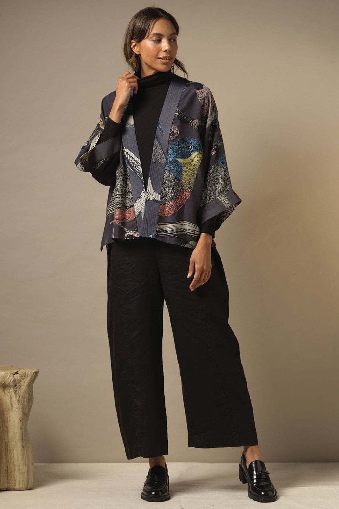 One Hundred Stars KIMBIRINK Bird Ink Blue Kimono - Dotique Chesterfield
