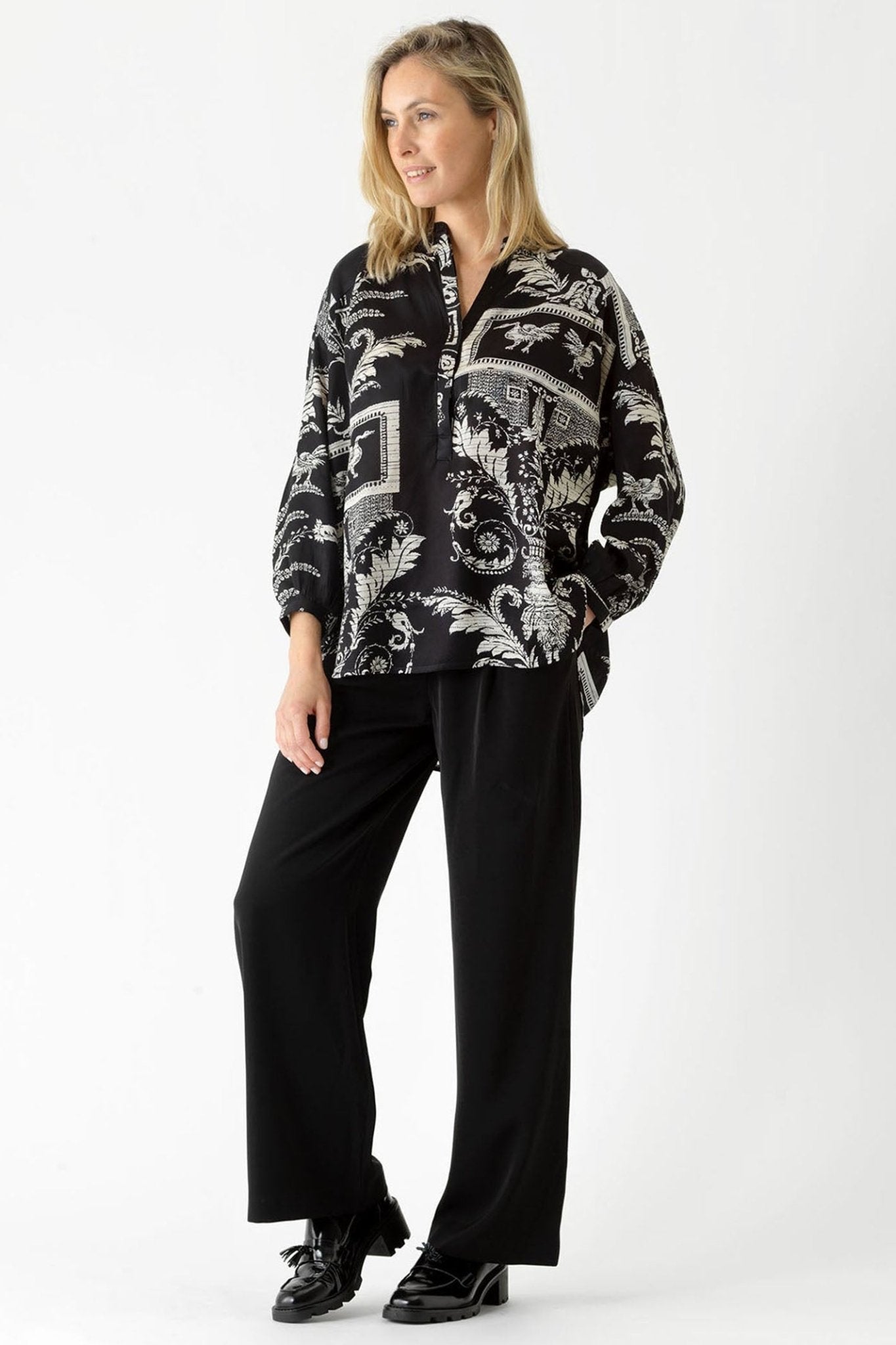 One Hundred Stars TOPDAMBLK Vintage Damask Black Darcy Shirt - Dotique Chesterfield