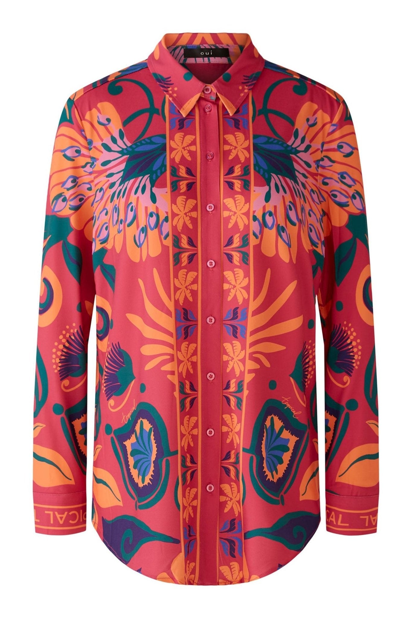 Oui 87420 Pink Orange Tropical Print Shirt - Dotique