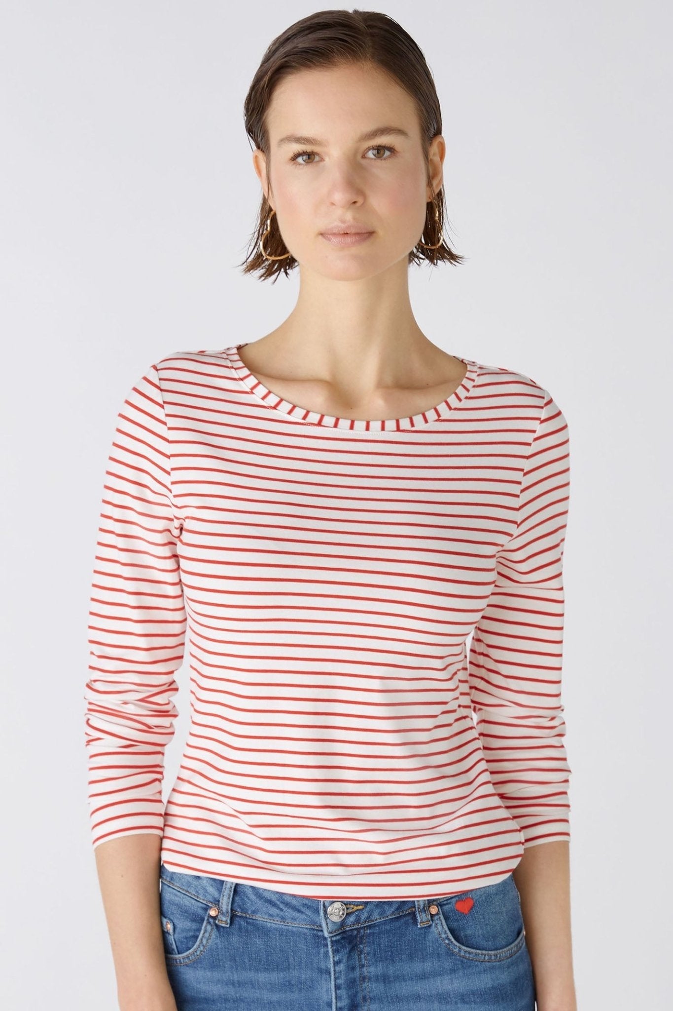 Oui 88220 Sumiko Red White Striped Long Sleeve Top - Dotique