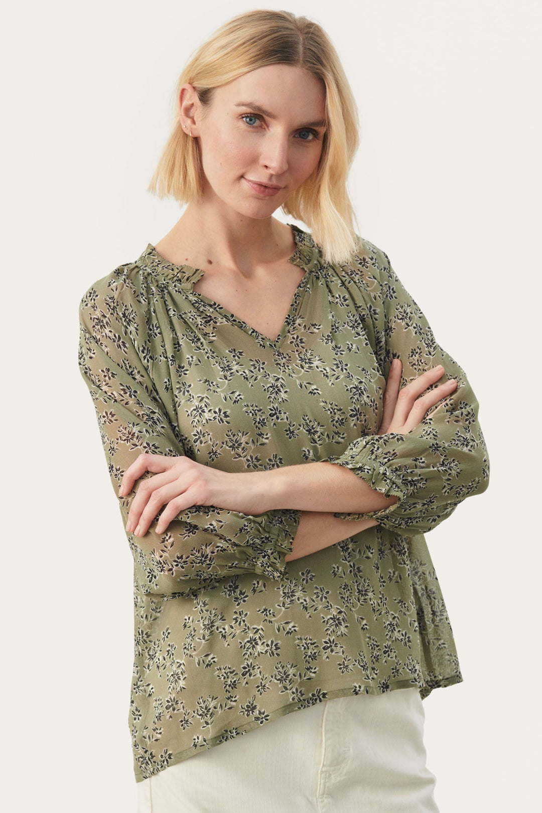 Part Two 30308415 Elsia PW BL Vetiver Green Scattered Print Blouse - Dotique