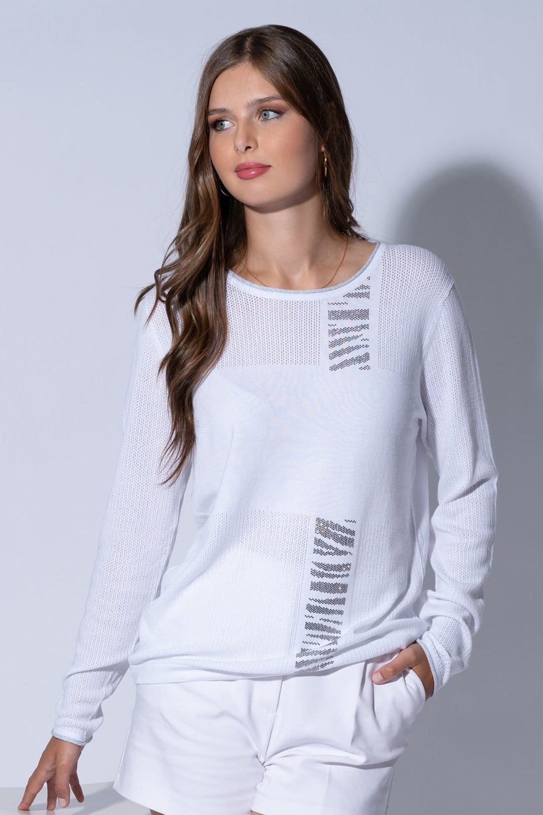 Passioni 15020 White Diamante Detail Jumper - Dotique