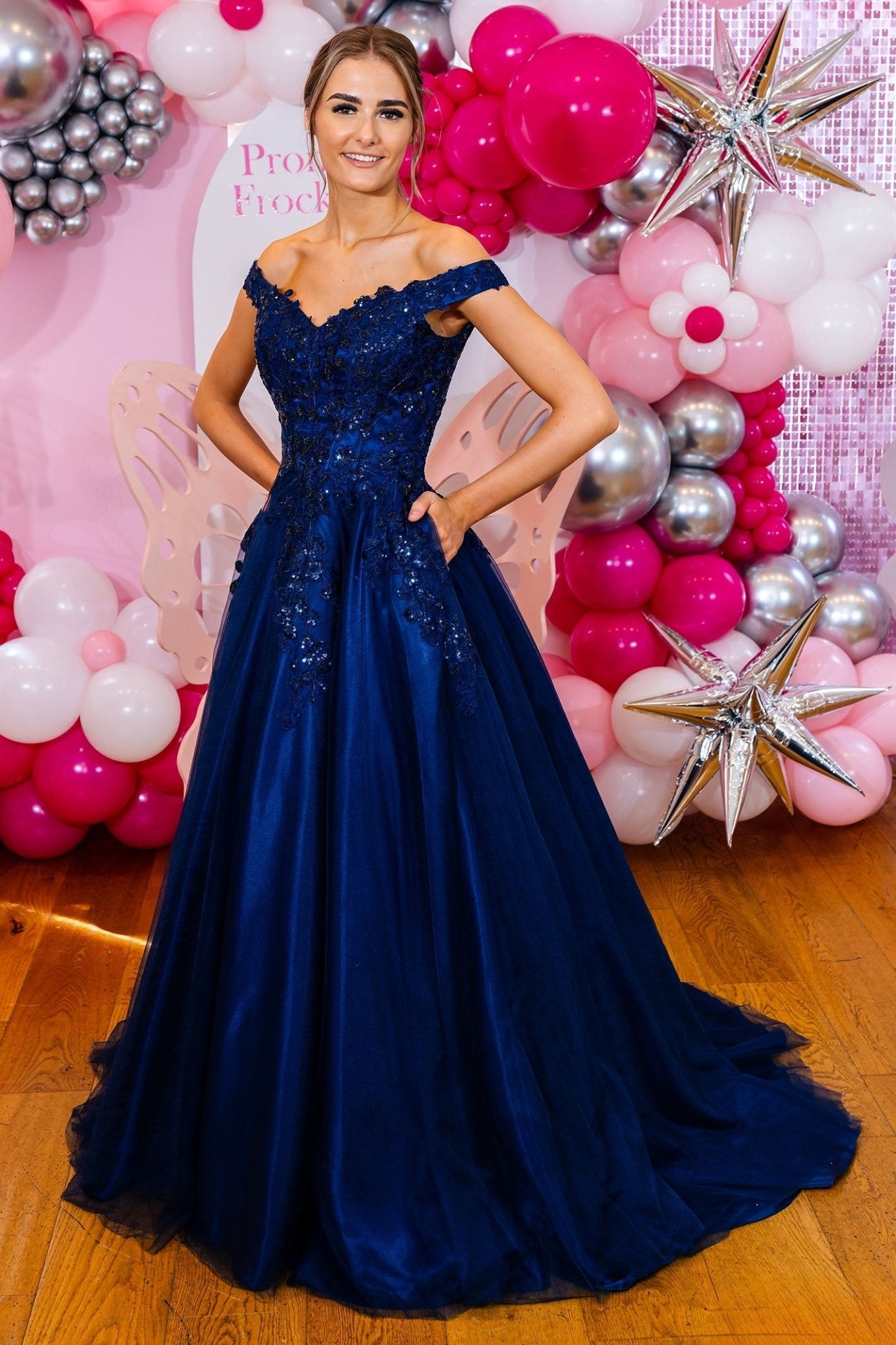 Prom Frocks PF1002 Navy Off The Shoulder Prom Ballgown Prom Frocks PF1002 Navy Off The Shoulder Prom Ballgown