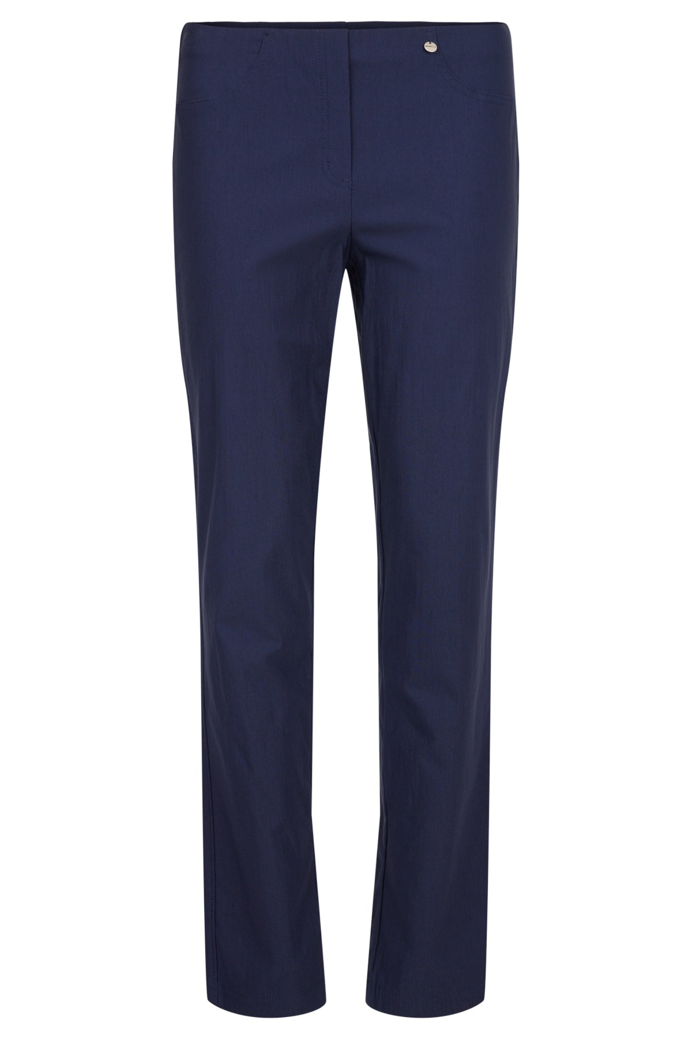 Robell Bella navy fleece-lined winter trousers with slim fit, elasticated waistband and 73cm inside leg.