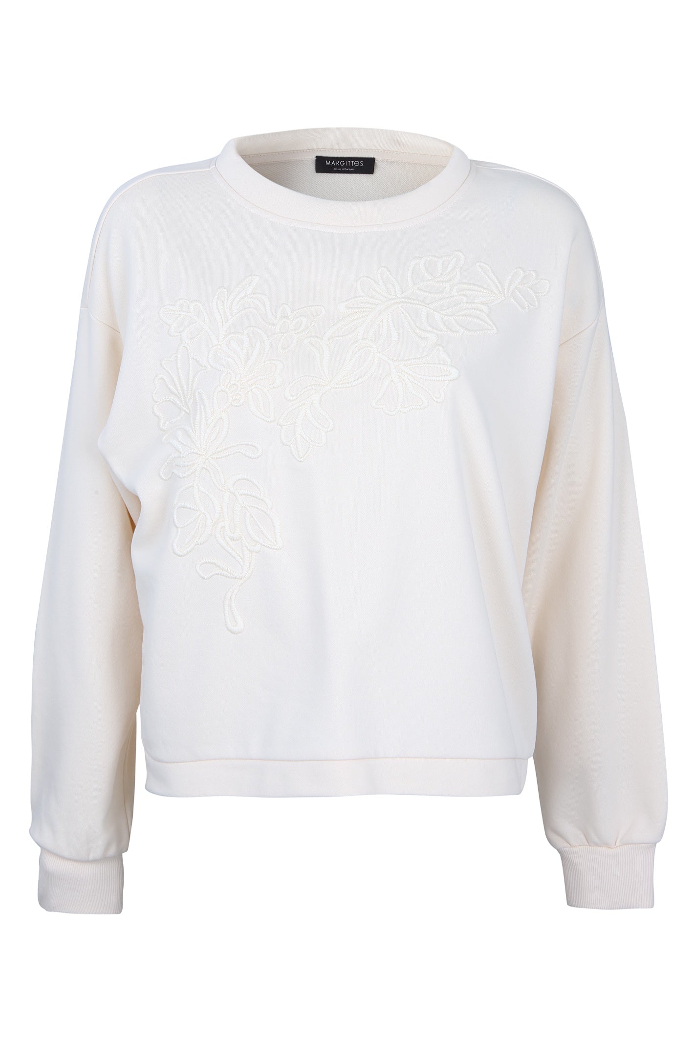Shop the Margittes Cream Sweatshirt at Dotique. Crafted from a soft cotton-rich fabric with beautiful tonal floral embroidery, a relaxed fit and everyday comfort.