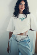 Model wearing Fabienne Chapot Benja T-shirt Cosy White/Green by Fabienne Chapot, shop Fabienne Chapot at Dotique.
