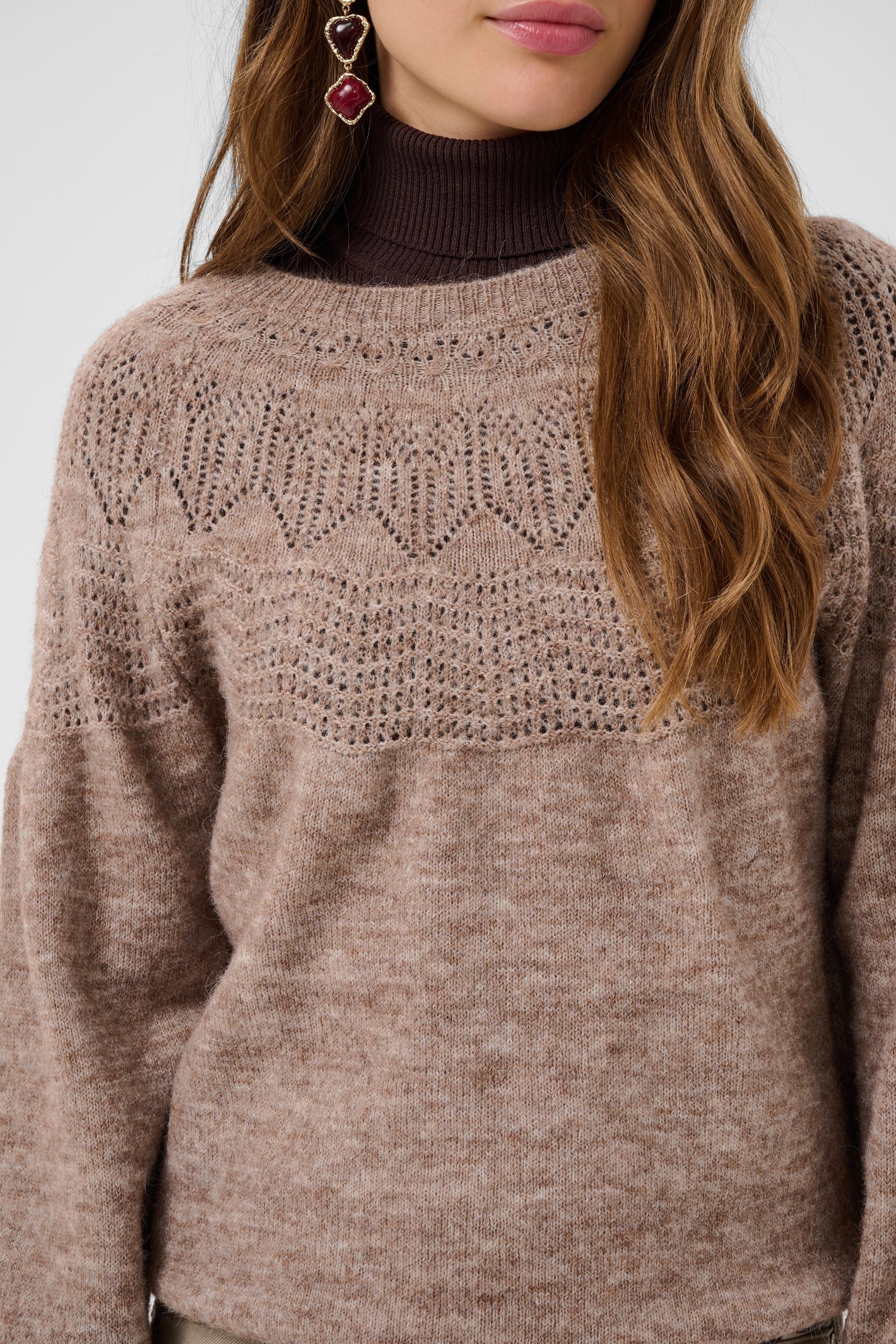 Cream 10615297 CRJunah Pointelle Jumper Dark Oat Melange