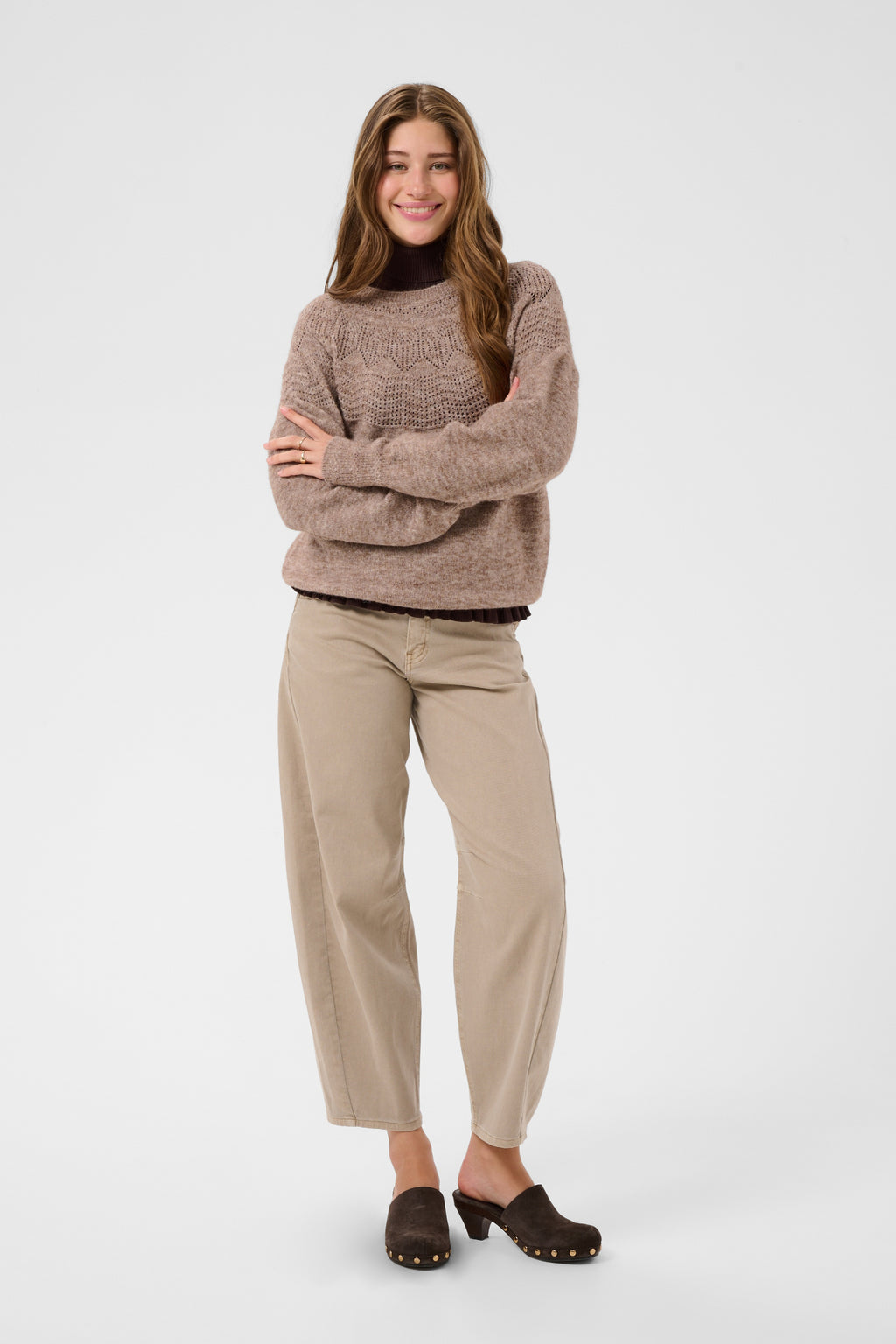 Cream 10615297 CRJunah Pointelle Jumper Dark Oat Melange