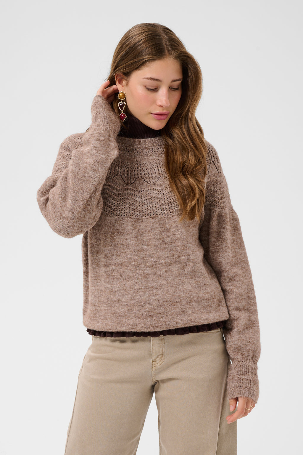 Cream 10615297 CRJunah Pointelle Jumper Dark Oat Melange