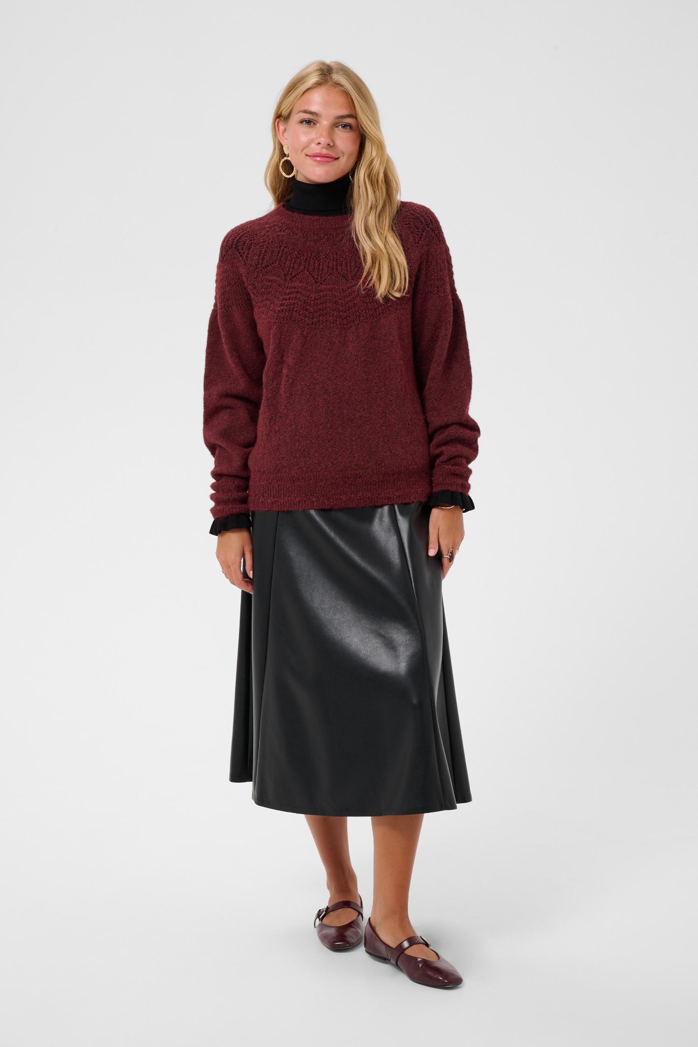 Cream 10615297 CRJunah Pointelle Jumper Cabernet Red