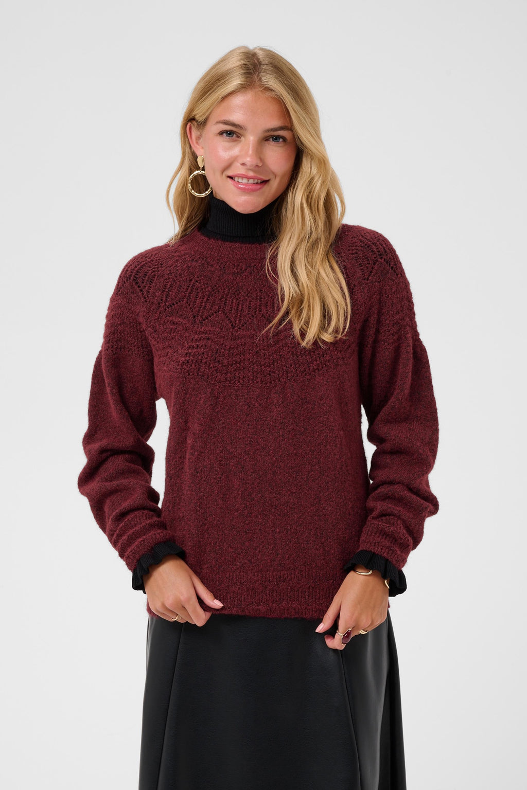 Cream 10615297 CRJunah Pointelle Jumper Cabernet Red