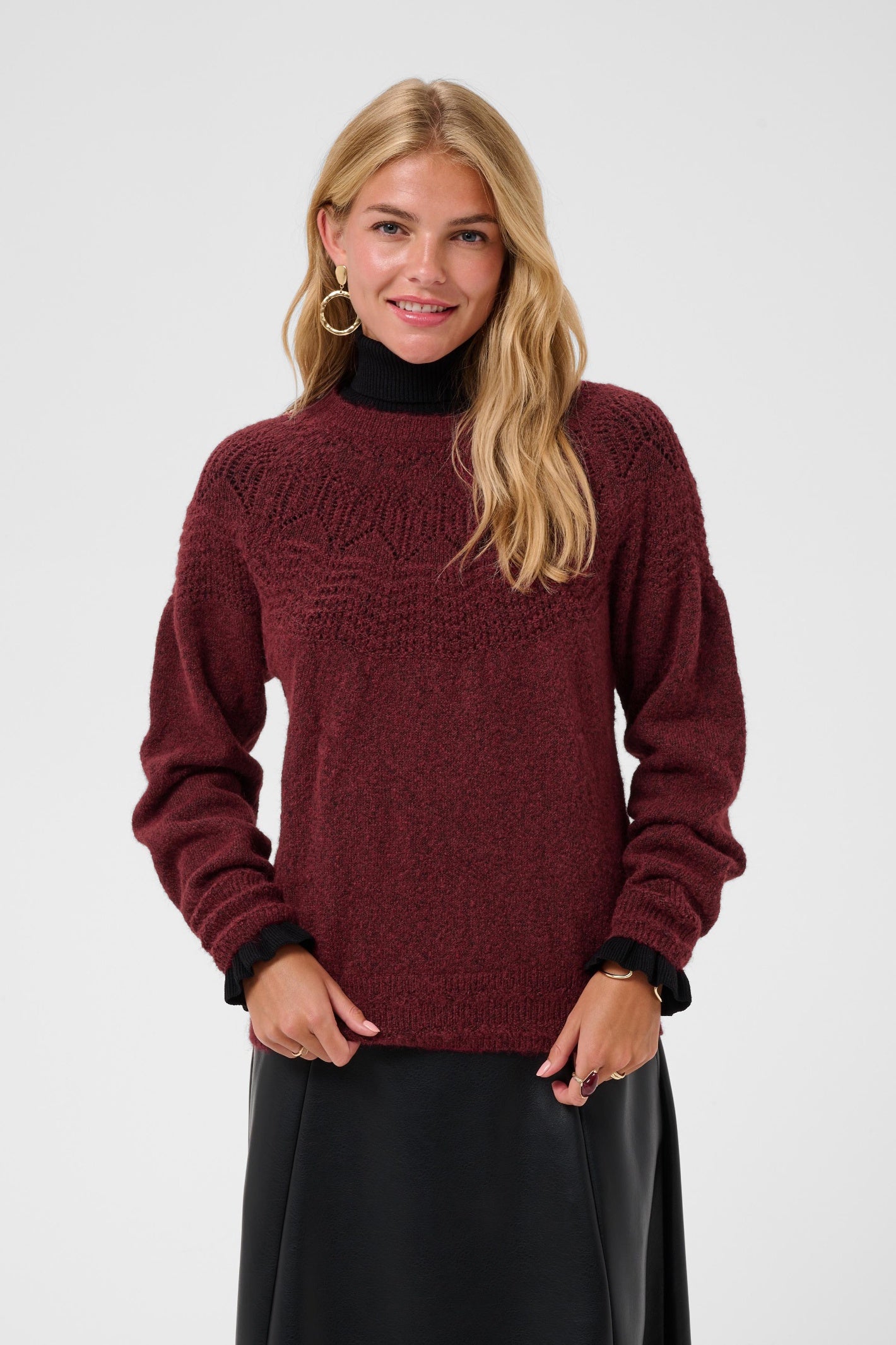 Cream 10615297 CRJunah Pointelle Jumper Cabernet Red