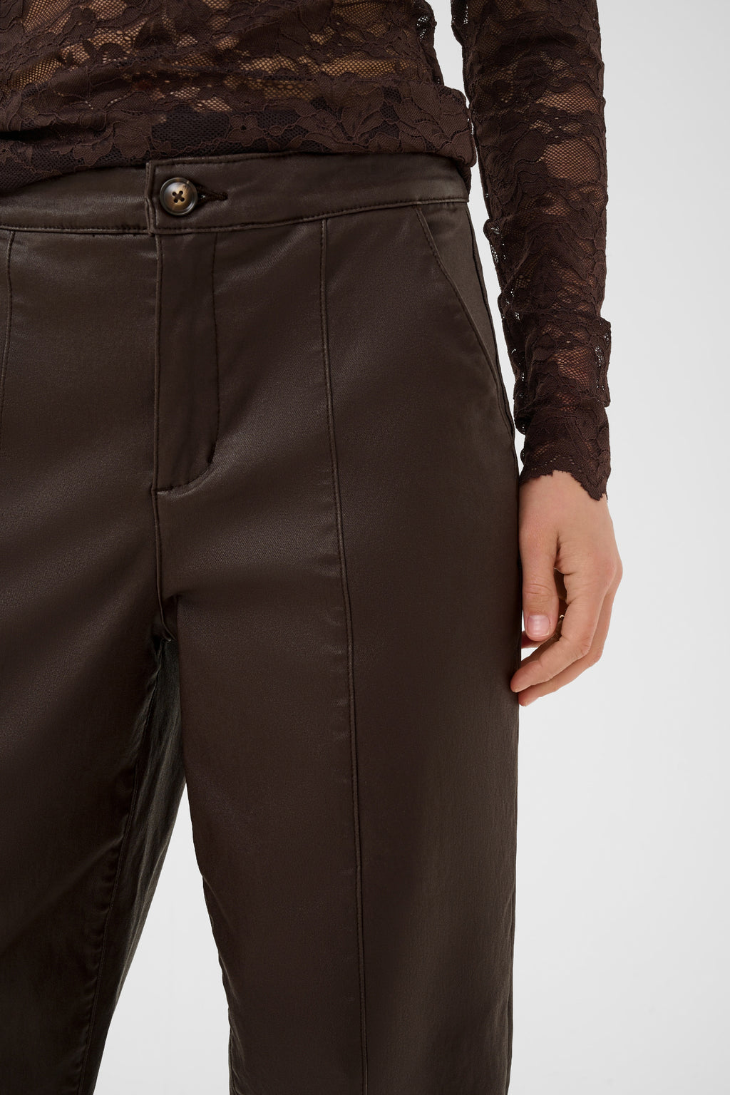 Cream 10615348 CRWinni Coated Ankle Trousers in Java Brown
