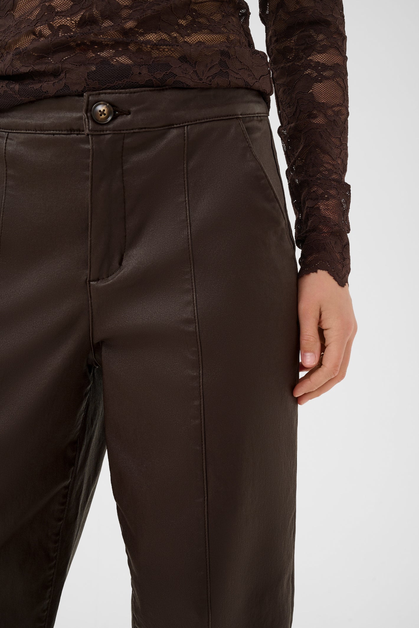 Cream 10615348 CRWinni Coated Ankle Trousers in Java Brown