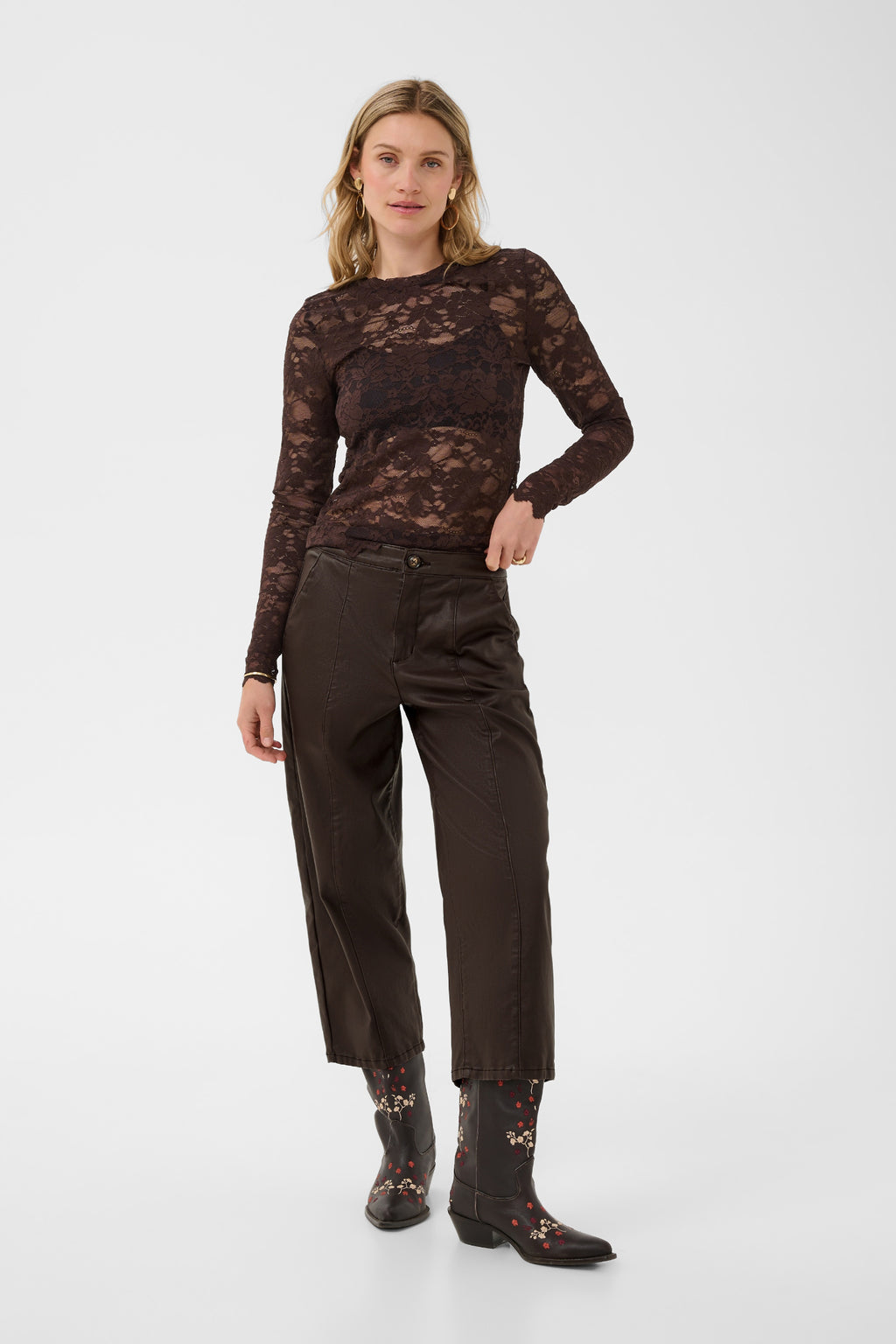 Cream 10615348 CRWinni Coated Ankle Trousers in Java Brown