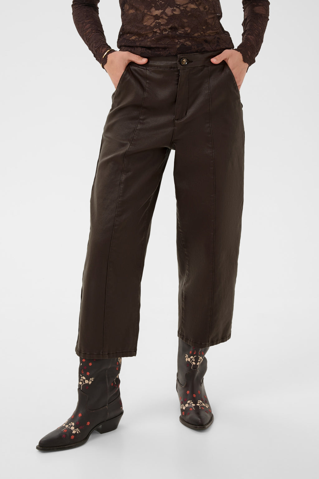 Cream 10615348 CRWinni Coated Ankle Trousers in Java Brown