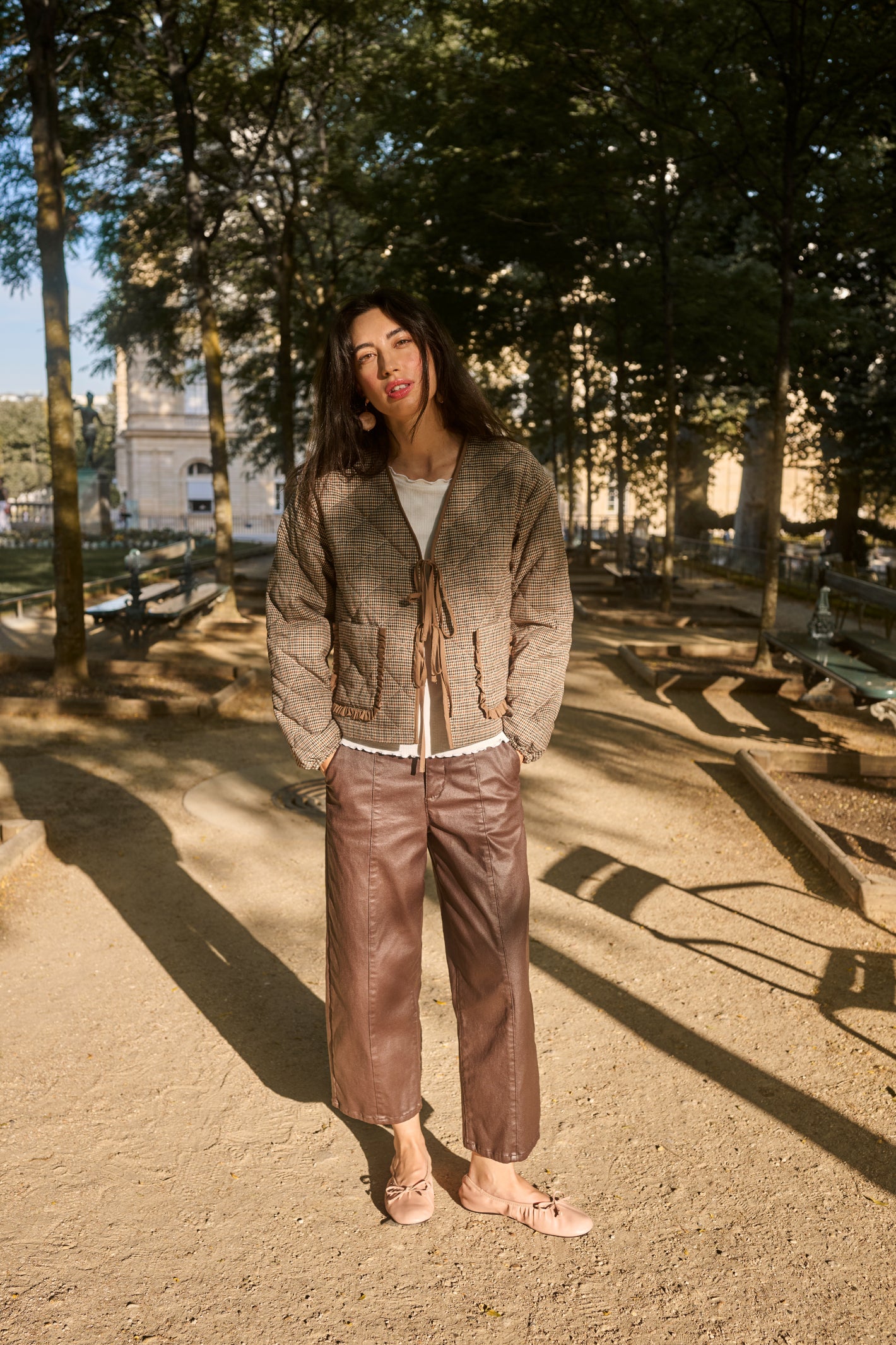 Cream 10615348 CRWinni Coated Ankle Trousers in Java Brown