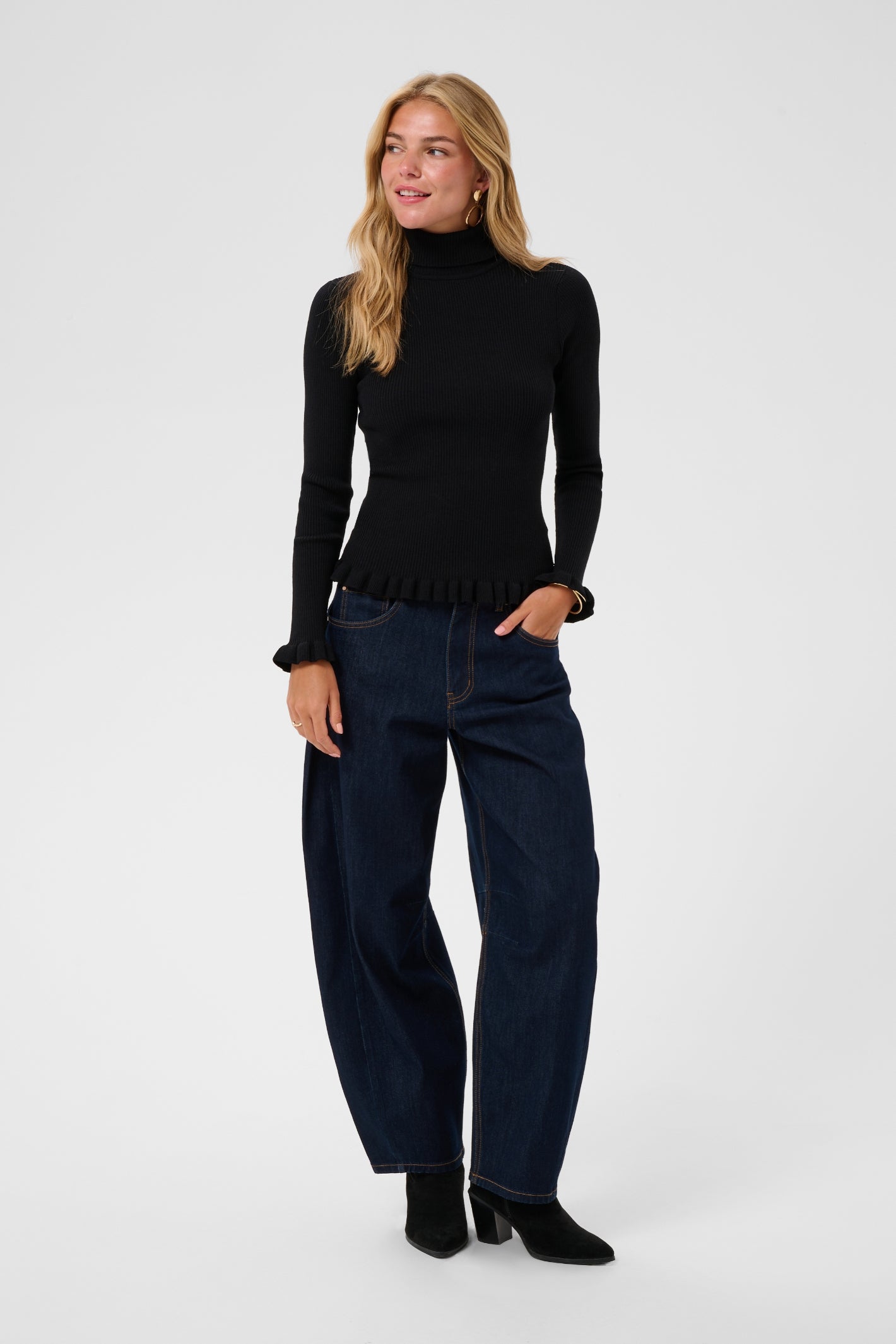 Cream 10615363 CRDela Knit Roll Neck Black