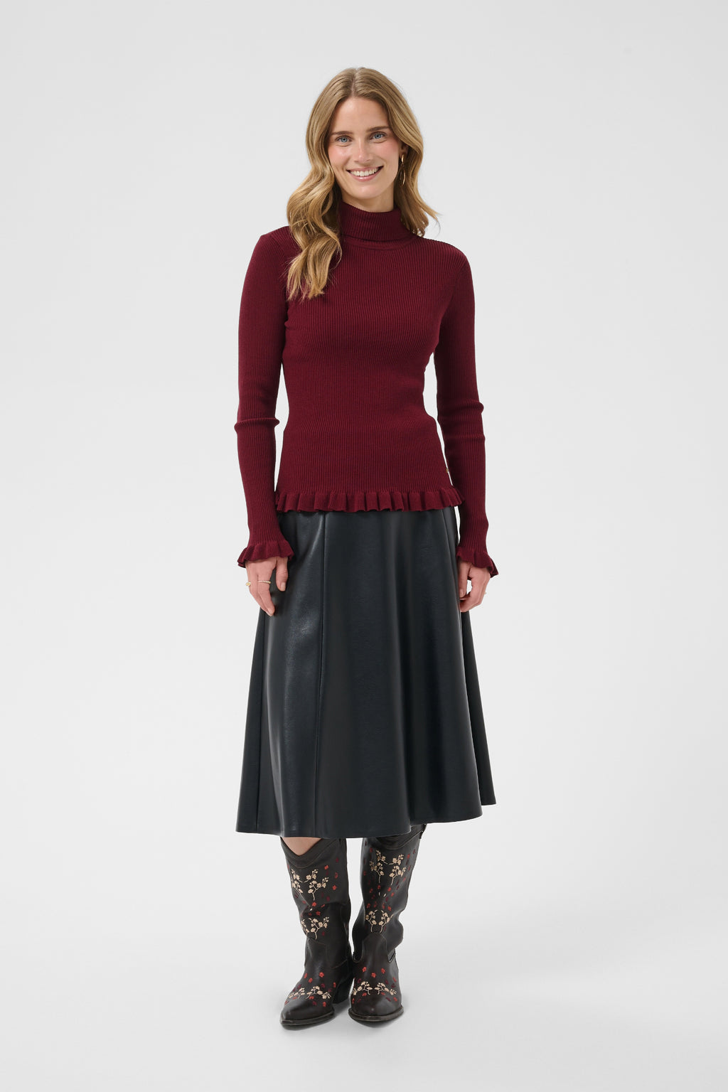 Cream 10615363 CRDela Knit Roll Neck Cabernet Red